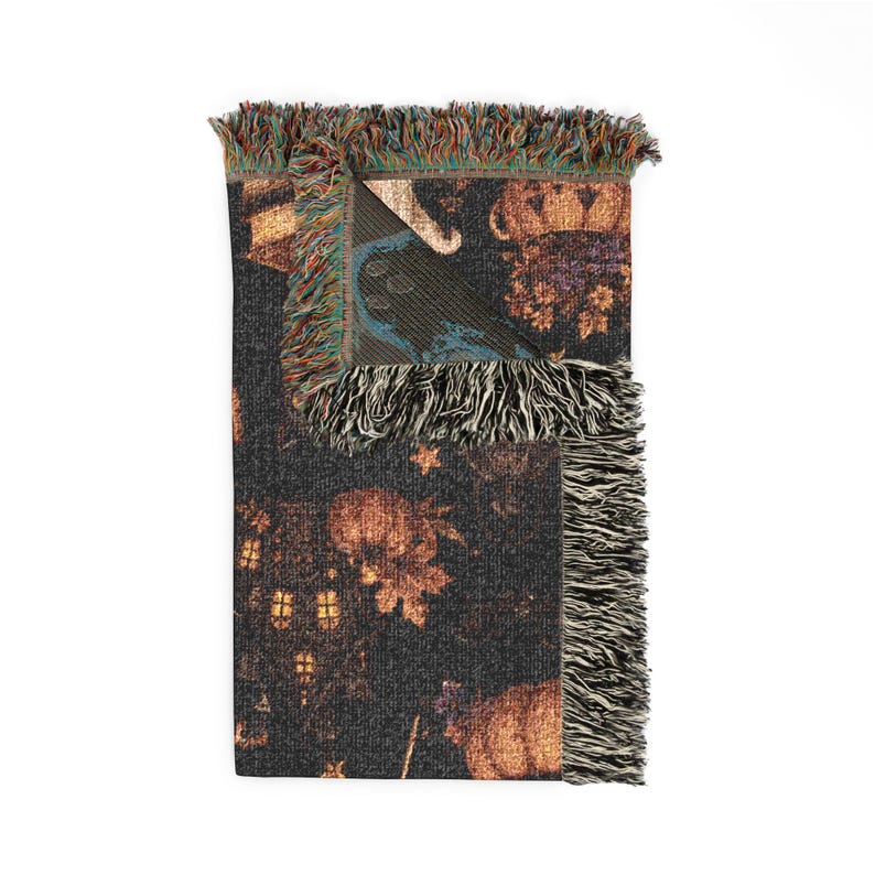 Halloween Woven Blanket Gothic Autumn Throw Cozy Fall Blanket Black Cat Ghost Pumpkin Decor Witchy Home Gift