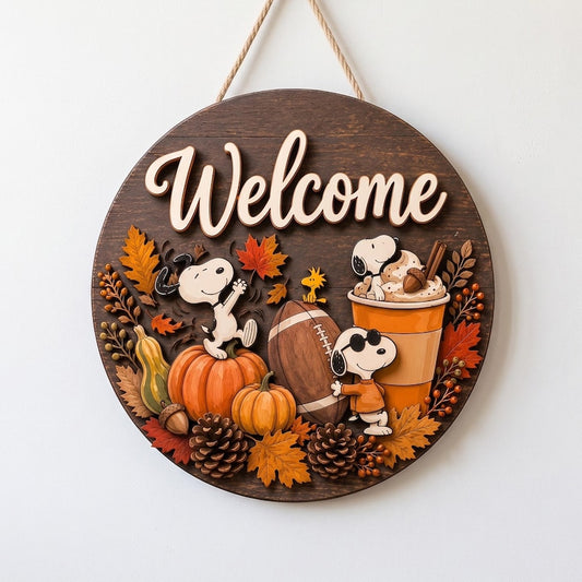 Cute Dog Football Fall Door Hanger, Pumpkin Autumn Front Door Decor, Rustic Thanksgiving Porch Sign, Football Fan Gift, Seasonal Wood Decor