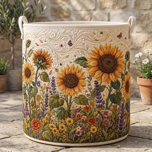 Sunflower Quilted Laundry Basket: Floral Lover Fabric Hamper, Gift For Grandma