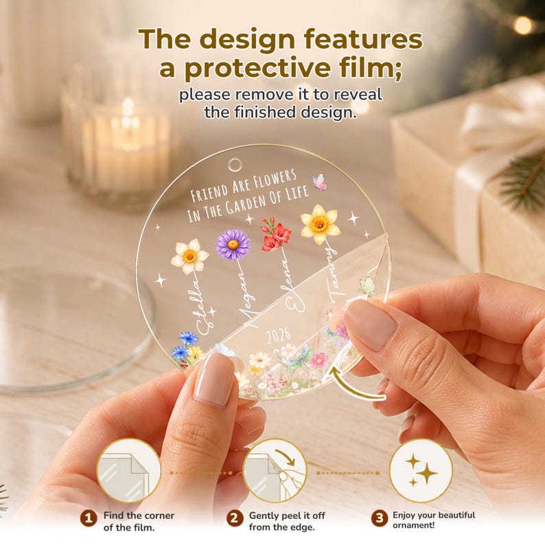 Personalized Friend Glass Ornament, Wildflower Friendship Keepsake