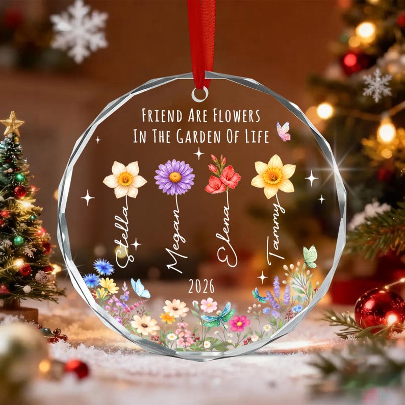 Personalized Friend Glass Ornament, Wildflower Friendship Keepsake