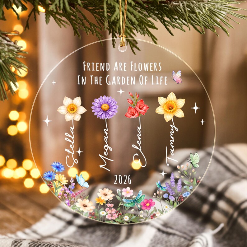 Personalized Friend Glass Ornament, Wildflower Friendship Keepsake