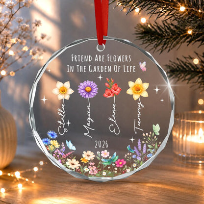 Personalized Friend Glass Ornament, Wildflower Friendship Keepsake