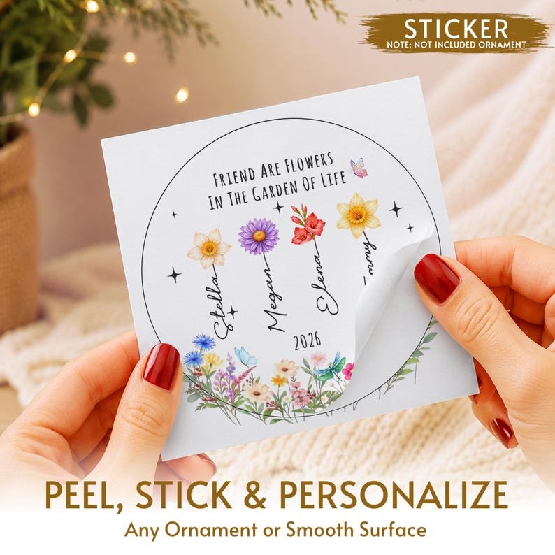 Personalized Friend Glass Ornament, Wildflower Friendship Keepsake