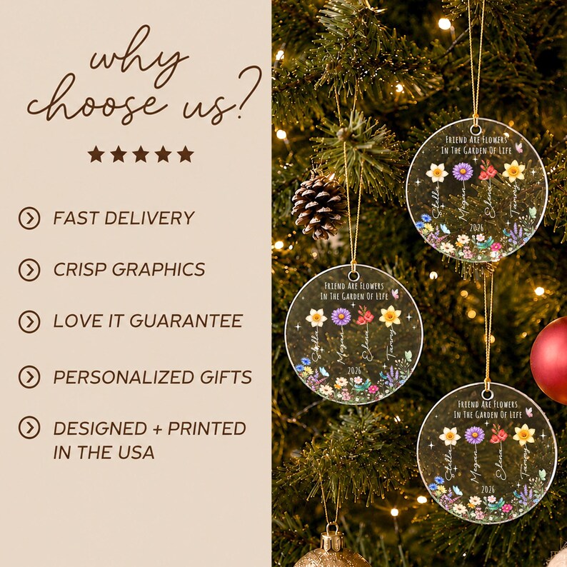 Personalized Friend Glass Ornament, Wildflower Friendship Keepsake