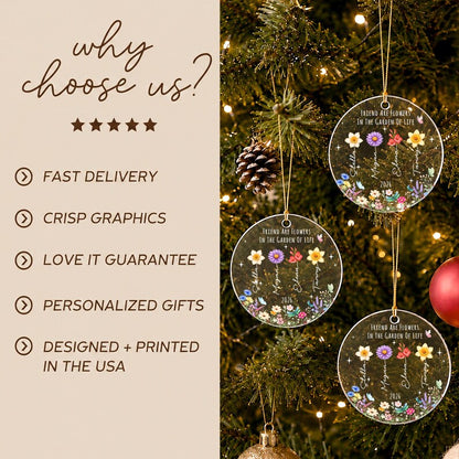 Personalized Friend Glass Ornament, Wildflower Friendship Keepsake