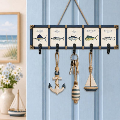 Deep Sea Game Fish Wooden Key Holder: Saltwater Angler Wall Hanger Rack