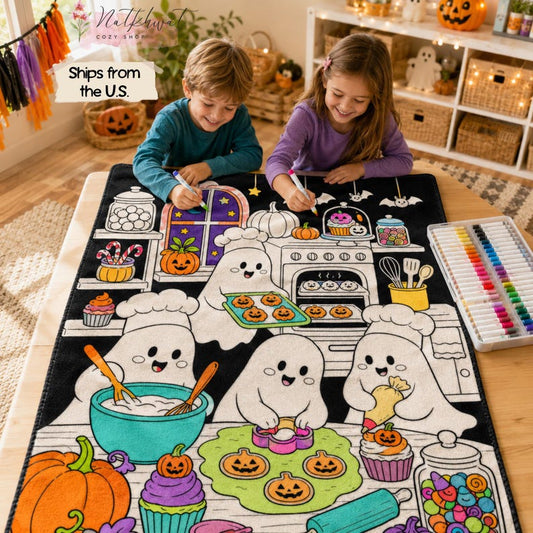 DIY Halloween Coloring Blanket for Kids, Fun Ghost Spider Pumpkin Activity Throw with Markers, Fall Craft Kit, Spooky Party Gift, Kids Decor