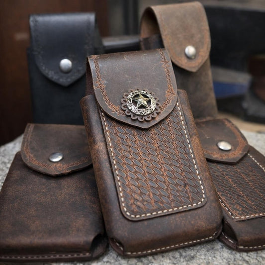 Handmade Leather Phone Case for Belt, Phone Holster, Buffalo Full Grain Leather, Made in USA