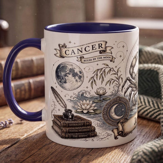 Personalized Cancer Zodiac Mug, Custom Name Astrology Mug, Cancer Birthday Gift, Vintage Zodiac Coffee Mug, Custom Star Sign Mug