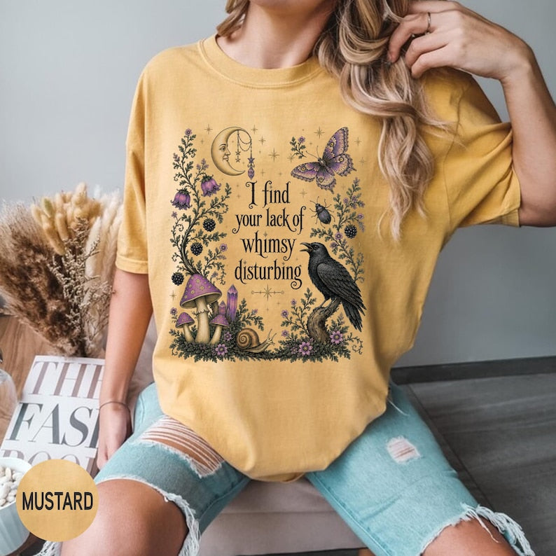 Comfort Colors  Lack of Whimsy Crow Shirt, Witchy Autumn Tee, Celestial Moth Halloween Gift Women