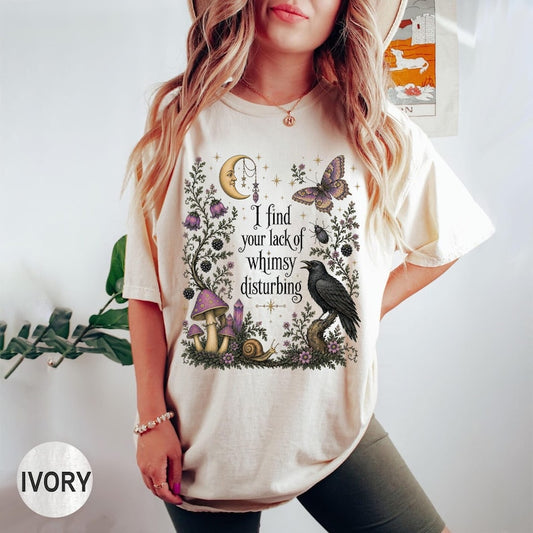 Comfort Colors  Lack of Whimsy Crow Shirt, Witchy Autumn Tee, Celestial Moth Halloween Gift Women