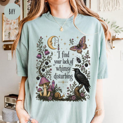 Comfort Colors  Lack of Whimsy Crow Shirt, Witchy Autumn Tee, Celestial Moth Halloween Gift Women