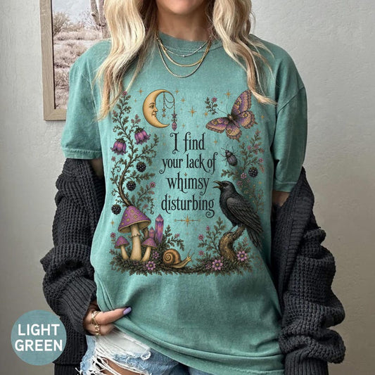 Comfort Colors  Lack of Whimsy Crow Shirt, Witchy Autumn Tee, Celestial Moth Halloween Gift Women