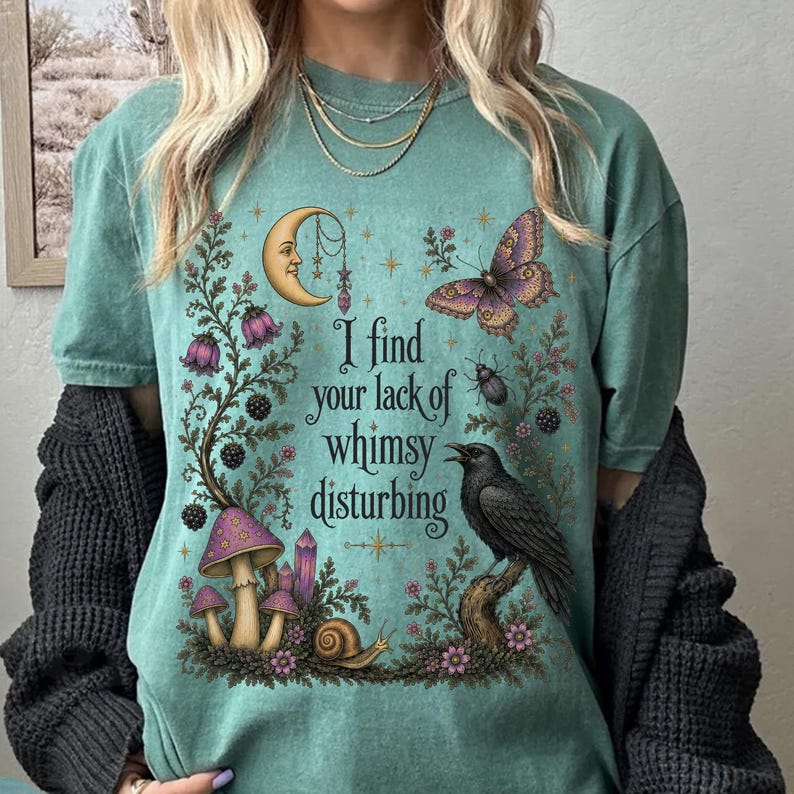 Comfort Colors  Lack of Whimsy Crow Shirt, Witchy Autumn Tee, Celestial Moth Halloween Gift Women