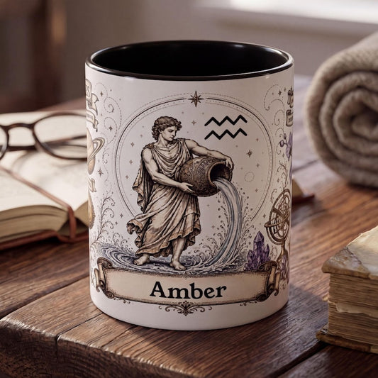 Personalized Aquarius Zodiac Mug, Custom Name Astrology Mug, Aquarius Birthday Gift, Vintage Zodiac Coffee Mug, Custom Sign Mug