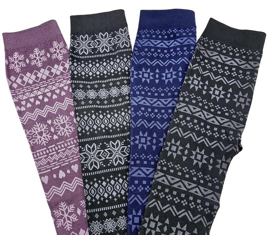 Fleece Lined Comfy Leggings: Jacquard Snowflake Pattern Loungewear, Winter Leggings