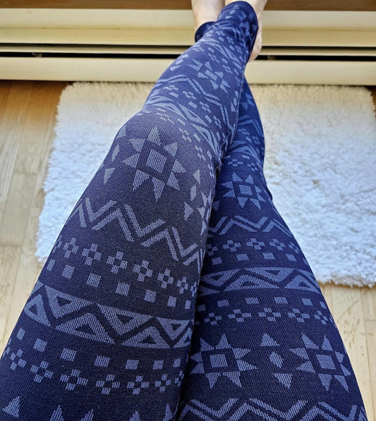 Fleece Lined Comfy Leggings: Jacquard Snowflake Pattern Loungewear, Winter Leggings