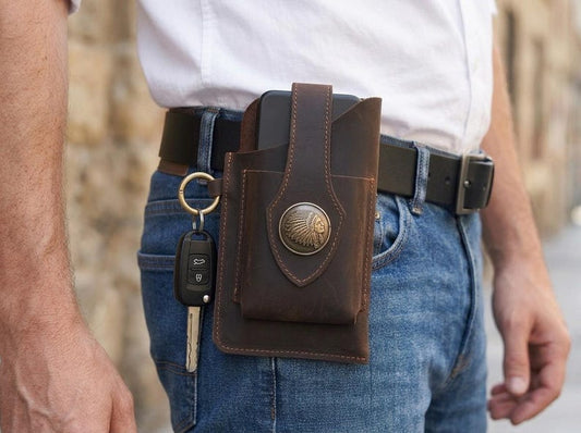 100% Genuine Crazy Horse Leather Belt Pouch, Leather Phone Holster, Mens Waist Bag, Hip Pouch, Cosplay Utility Pouch, EDC Belt Bag For Men