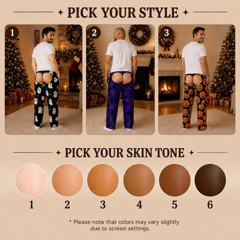 Personalized Funny Halloween Backless Pajama Pants, Custom Pumpkin Spooky Men Lounge Pants