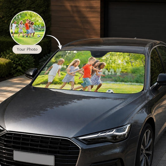 Custom Photo Text Logo Car Sun Shade, Personalized UV Heat Shield Windshield Protector