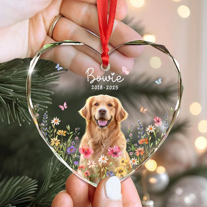 Personalized Dog Memorial Ornament with Photo, Dog Remembrance Keepsake, Glass Ornament