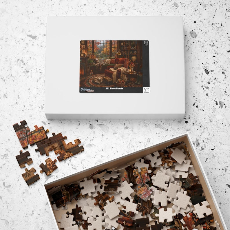 Cozy Autumn Puzzle for Adults Fall Reading Nook Cat Jigsaw Puzzle Book Lover Gift Rainy Day Activity Cozy Cottage Fall Decor 110-1014 Pieces
