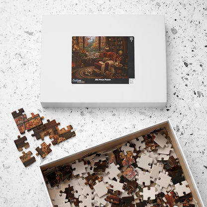 Cozy Autumn Puzzle for Adults Fall Reading Nook Cat Jigsaw Puzzle Book Lover Gift Rainy Day Activity Cozy Cottage Fall Decor 110-1014 Pieces