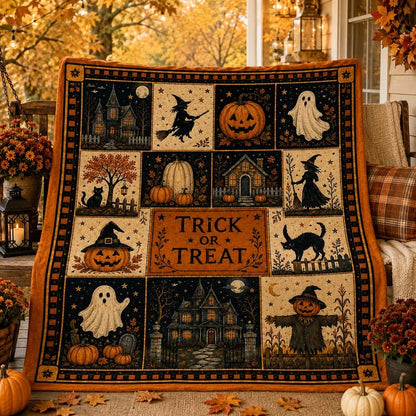 Vintage Halloween Flannel Blanket,Trick or Treat Pumpkin Ghost Witch Black Cat Throw,Spooky Autumn Home Decor,Cozy Fall Gift for Her Autumn