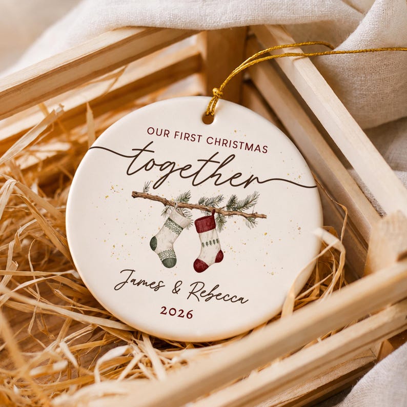 First Christmas Together Ornament, Custom Couple Names Stocking Keepsake