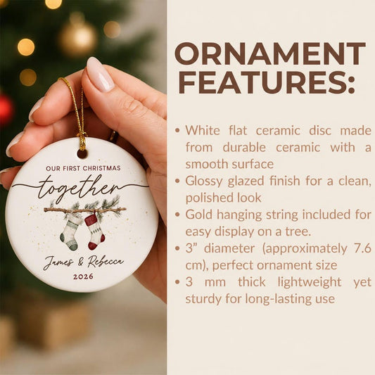 First Christmas Together Ornament, Custom Couple Names Stocking Keepsake