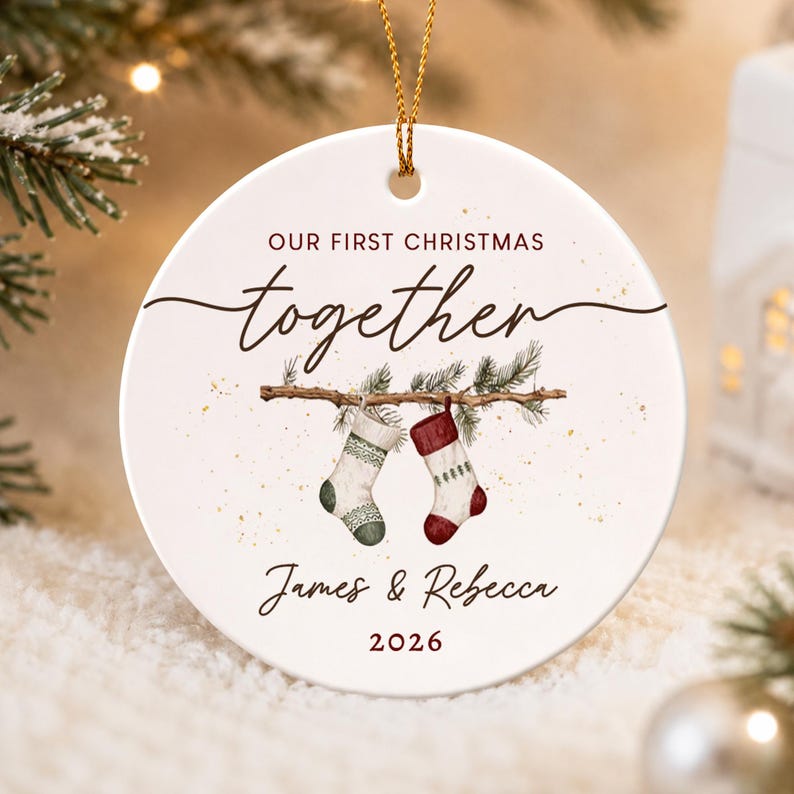 First Christmas Together Ornament, Custom Couple Names Stocking Keepsake