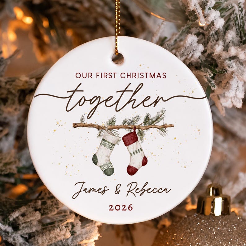First Christmas Together Ornament, Custom Couple Names Stocking Keepsake