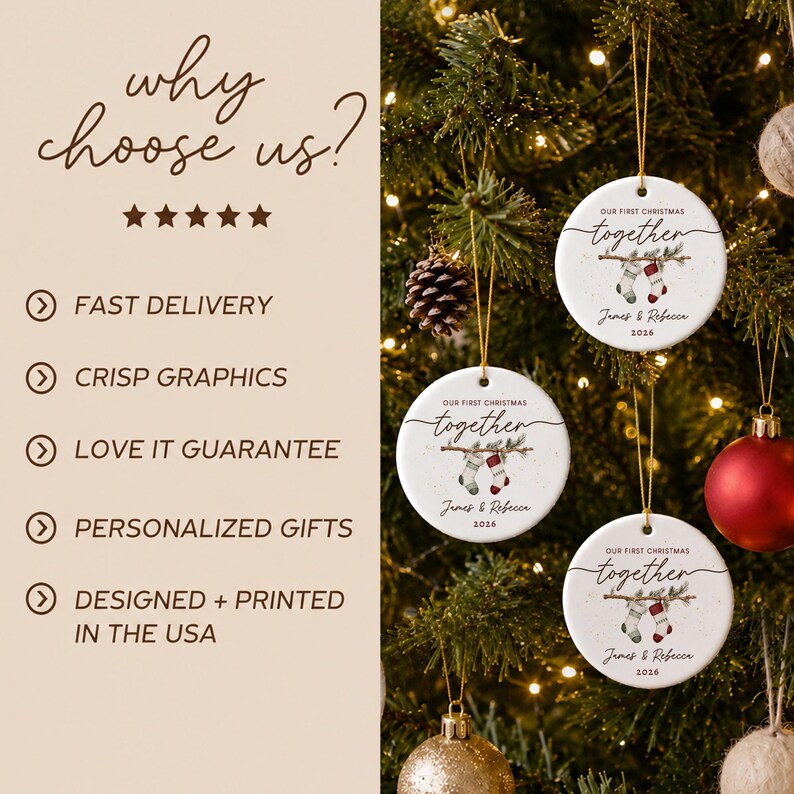 First Christmas Together Ornament, Custom Couple Names Stocking Keepsake
