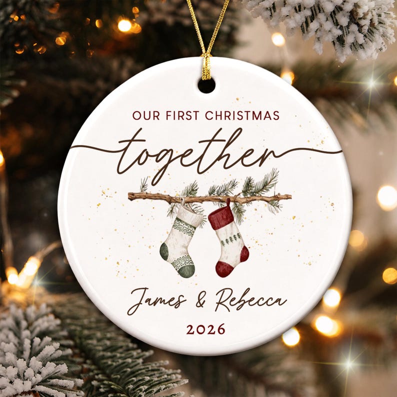 First Christmas Together Ornament, Custom Couple Names Stocking Keepsake