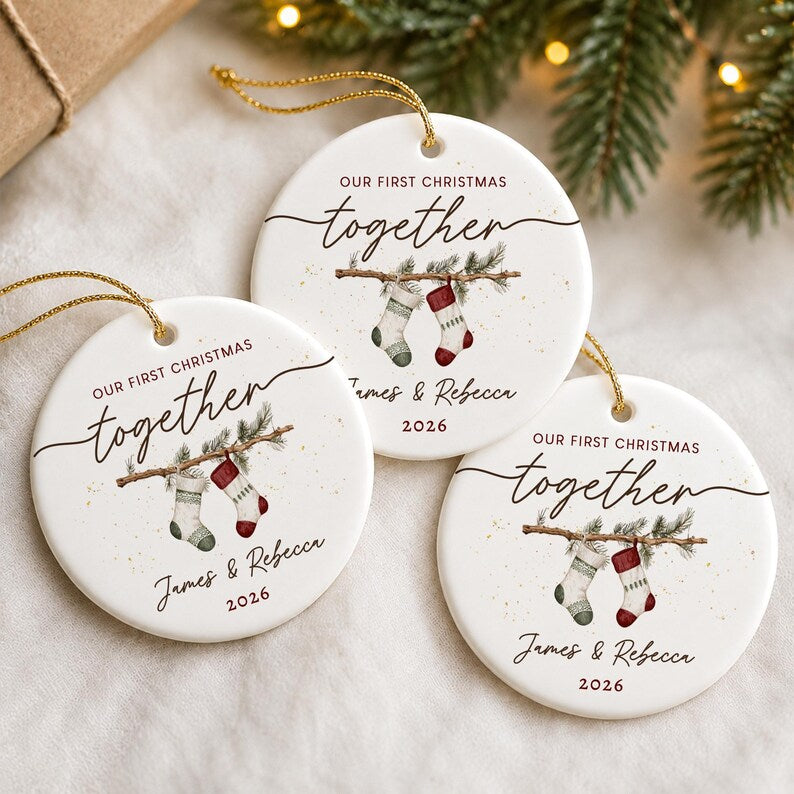 First Christmas Together Ornament, Custom Couple Names Stocking Keepsake