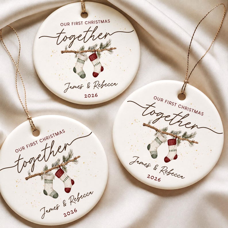 First Christmas Together Ornament, Custom Couple Names Stocking Keepsake