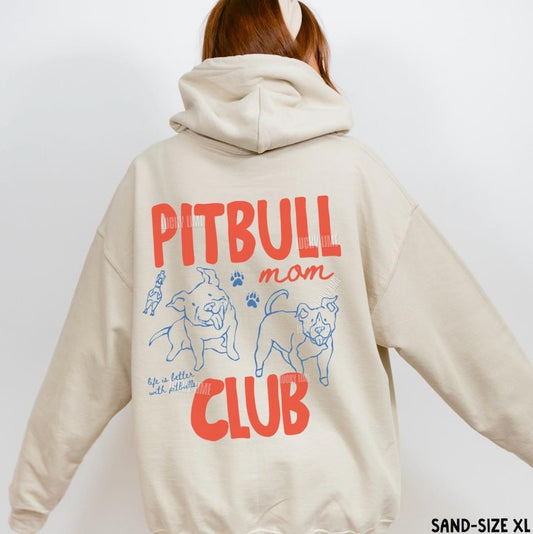 Pitbull Mom Club Hoodie, Pit Bull Dog Mom Sweatshirt, Staffordshire Terrier Dog Lover Gifts, Rescue Dog Hoodie, Fur Mama, Back Design Hoodie