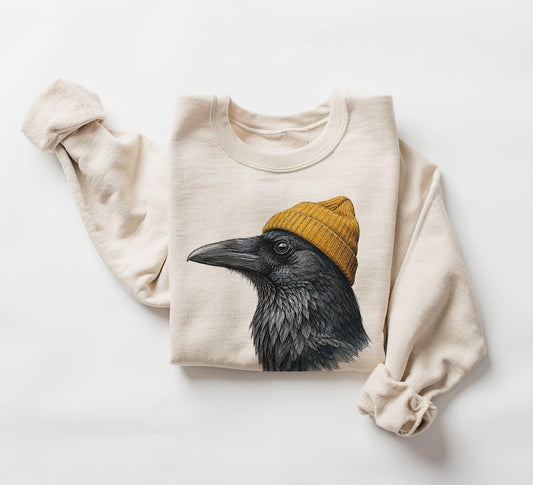 Retro 90's Raven Wearing Beanie - Vintage Birdwatching Birding Unisex Sweatshirt