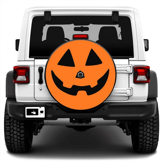 Orange Halloween Jack O Lantern Spare Tire Cover with Optional Camera Hole, Multiple Sizes