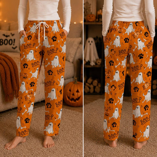 Boo-P Ghost Dog Pajama Pants, Funny Halloween Dog Pajamas, Spooky Ghost Puppy Lounge Pants, Dog Mom Halloween Gift, Cozy Fall PJs