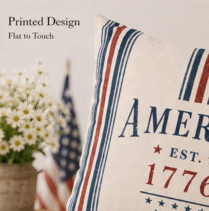 Striped America 1776 Pillow Cover, Patriotic Farmhouse Throw Pillowcase, Vintage Americana Home Accent Decor, July 4th Cushion Case Gift