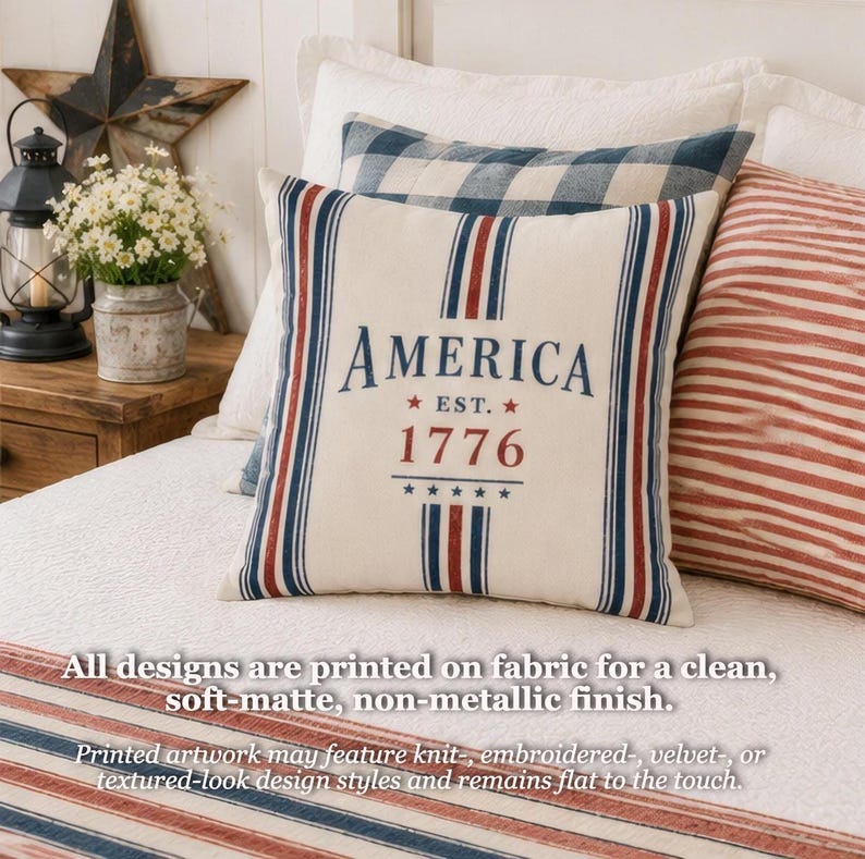 Striped America 1776 Pillow Cover, Patriotic Farmhouse Throw Pillowcase, Vintage Americana Home Accent Decor, July 4th Cushion Case Gift