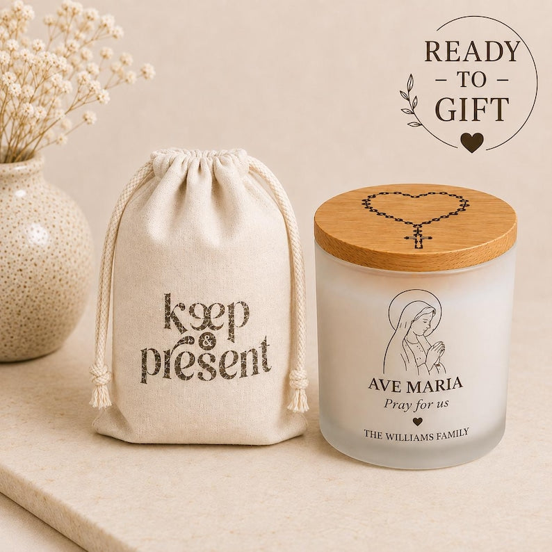 Personalized Catholic Candle, Bible Verse Candle, Catholic Gift, First Communion Gift, Prayer Candle, Engraved Bamboo Lid