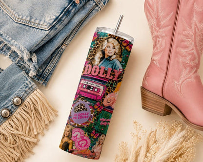Dolly Parton 20oz Skinny Tumbler, Pink Country Music Lover Gift (Sublimation Design)