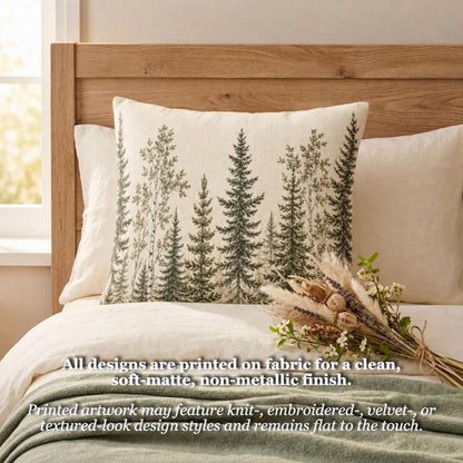 Forest Pillow Cover, Evergreen Tree Throw Pillowcase, Rustic Woodland Cabin Decor, Neutral Cottagecore Pine Tree Cushion Case Gift for Home