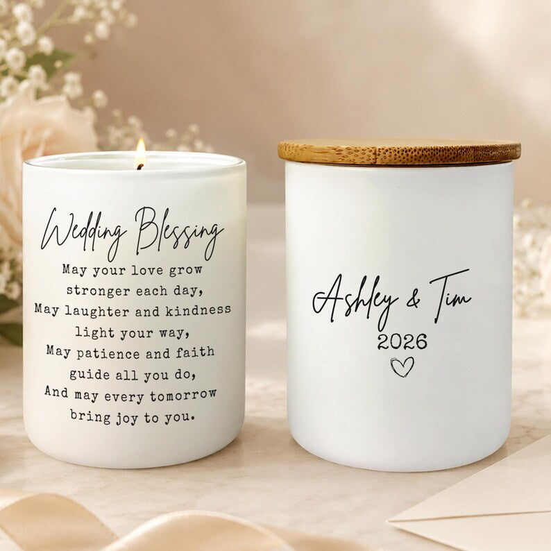 Wedding Blessing Candle Personalized Wedding Gift for Couple 2026, Newlywed Gifts with Names, Christian Marriage Keepsake, Bridal Shower