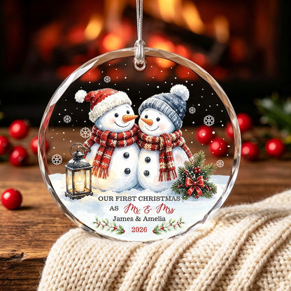 Mr and Mrs Christmas Ornament, Personalized Couple Xmas Ornament, Snowman Couple Bauble, Our First Christmas Married Keepsake, Wedding Gift