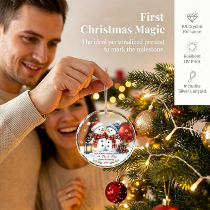 Mr and Mrs Christmas Ornament, Personalized Couple Xmas Ornament, Snowman Couple Bauble, Our First Christmas Married Keepsake, Wedding Gift