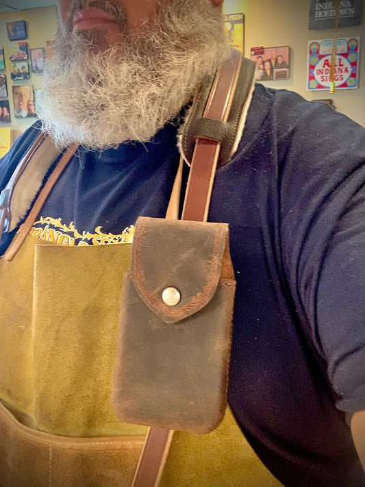 Leather Phone Case for Suspenders, Handmade Full Grain Leather Holster, Amish Made in USA
